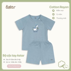 Bộ quần áo cộc tay cài chéo ASTAR vải cotton rayon in hình ngộ nghĩnh cho bé traibé gái từ 9 tháng đến 6 tuổi