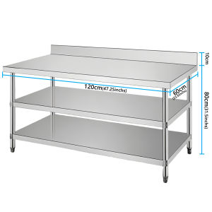 WEIAIBLD Stainless Kitchen Table 3-Layer 304 stainless steel table heavy duty Workbench with knife groove Kitchen Table for food preparation in kitchens restaurants (with foot pads)