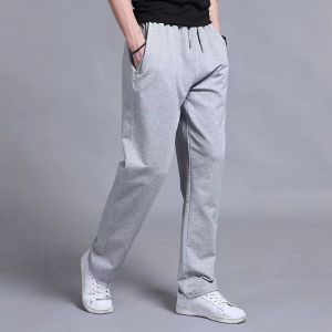 กางเกงวอร์มผู้ชายทรงตรงกางเกงลำลองผู้ชายสีเทากางเกงอเนกประสงค์ทรงหลวมขนาดใหญ่