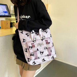 COLOO Zipper Bag Cartoon Kuromi Canvas Bag MyMelody Large Capacity Student School Bag One Shoulder Document Bag Kuromi Shoulder Bag Children
