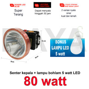 Lampu Senter Kepala LED body besar Headlamp head lamp lampu senter kepala LED super besar jumbo terang sepeda hiking baca cas charge Charger bonus bohlam murah 80w 80watt 80 w 80 watt 90w 90watt 90 w 90 watt anti air hujan outdoor gratis ongkir Kotak