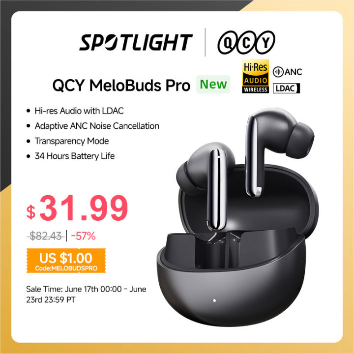 QCY MeloBuds Pro Bluetooth 5.3 Earphones Wireless 46dB Hybrid ANC Hi ...