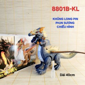 Đồ Chơi Cho Trẻ - Hộp khủng long pin cánh 3 đầu chiếu hình phun sương 8801B-KL