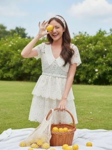 MG138-0624 : มินิเดรสสีครีม Cream Verbena Lace Dress