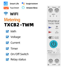 63A 1P+N WIFI Smart Switch Energy Meter KWh Metering Monitoring Circuit Breaker Over Voltage Protection Current Limiter MCB TUYA Smart Life 110VAC 230VAC