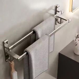【eoxjk】Mori Mu★No Drilling Towel Rack Super Light Nail-Free Aluminum Luxury Towel Bar Towel Hanger Bathroom rack Double-Bar 30 to 80cm 1N91