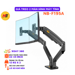 Arm 2 màn hình máy tính NB-F195A giá treo 2 màn hình máy tính NB-F195A 22-34 inch xoay 360 độ tải trọng 12kg x 2 - Gia Dụng Chú Thoòng