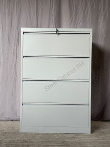 4 drawers lateral steel filling cabinet light gray color(NOT ASSEMBLED 133*90*45CM)