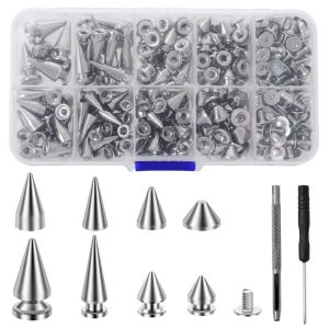 MAOMEI STUDIO 359Pcs Bề  nhẵn Bộ đồ Punk với đinh và ghim Chống mài mòn 8 kích cỡ Bộ gai hình nón Cao cấp Sử dụng rộng rãi Đinh tán quần áo Trang phục Punk