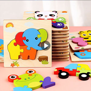 Baby Toys Wooden 3d Puzzle Tangram Shapes Learning Cartoon Animal Intelligence Jigsaw Puzzle Early learning cognition Educational Brain Teaser Toys For Children