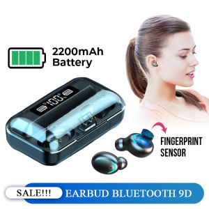 Headset Bluetooth full bass TWS 9D - Tahan Air dengan Kontrol Sentuh Tampilan LED Digital Baterai 2200 mAH
