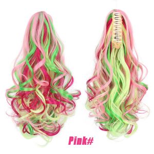 HUNIU 14inch Curly Ponytail Wig Long Drawstring Claw Clip Pony Tail Hair Piece Fashion Multi-Color Mixed Ombre Rainbow Layered Ponytail for Women