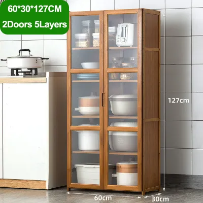 Penyimpanan Dapur Buluh Microwave Oven Rack Bamboo Kitchen Storage Cabinet Multi-layer Sideboard Locker Kabinet Microwave Oven Rack