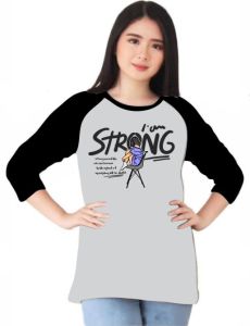 Kaos Atasan Wanita sablon Strong m71/ Kaos raglan Wanita Lengan 3\4/ Kaos Cewek/ Kaos Oblong/ Baju Kaos Tshirt/ Tshirt wanita/ Tshirt cewek/ Baju Wanita