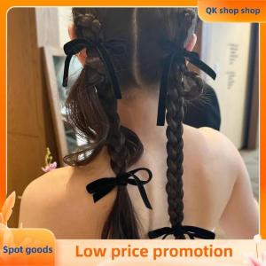 ✨QK shop✨ 2Pcs Fashion Red Black Velvet Bow Hair Ties Hairpin For Women Girl New Year Hair Accessories Bow Rubber Bands Hair Clips
