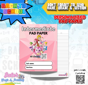 Personalized  Pad Paper Part 1 G1 to G4 & Intermediate