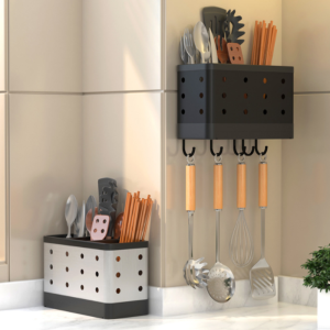 ช้อนส้อม ที่ใส่ตะเกียบ ถาดเก็บน้ำ ไม่ต้องเจาะ พร้อมตะขอ หลายช่อง