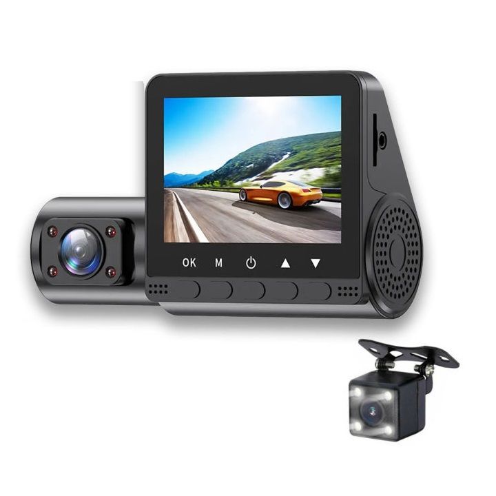QCY A38 3 Channel Dash Cam 1080P HD Inside Vehicle Three Way Camera ...
