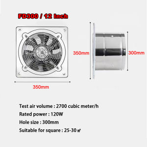 Wall Mounted Strong Exhaust Fan Stainless Steel Kitchen Smoke Exhaust Ventilation 7 Fan Blades
