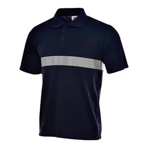 Navy Blue Safety Reflective Polo Shirt Buttons Front Breathable Summer Work Shirt Quick Dry t shirt
