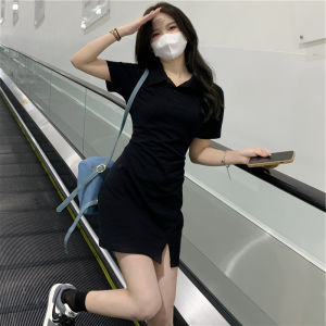 New Korean Dress For Women Fashion Polo Neck Short Skirt Plus Size High Waist Slim Fit Wrapped Hip Short Skirt