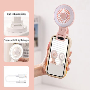 Clip On Fan With Phone Holder LED Ring Light 3 Speed Quiet Cooling Desk Fan USB Rechargeable Portable Personal Fan For Makeup Tiktok Video Record Travel