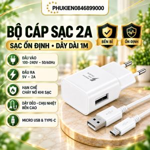 Bộ sạc nhanh 2A Micro Usb và Type C cho các dòng máy điện thoại ( SIÊU BỀN )