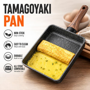 Vixplorn Tamagoyaki Pan Non-Stick Ceramic Egg Roll Fry Pan Wooden Handle Japanese Omelette Breakfast Skillet