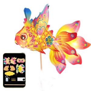 FDO0009 Handmade Mid-Autumn Festival Fish Lantern With Led Light Fish-Shaped Handheld Fish Lantern DIY Material Bag Good Luck Chinese Glowing Handheld Lantern Mid-Autumn Festival