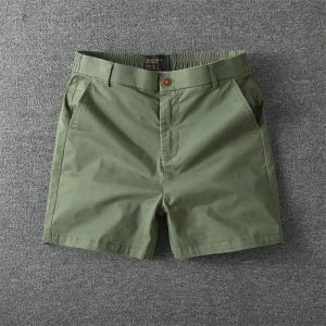 Mens Summer Casual Shorts Pure Cotton Solid Color Stretchy Straight Pants Trendy Hight Waist Elastic Waist Quarter Beach Pants