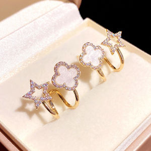 Lucky Pretty Light Luxury Elegant Four-leaf Clover Stud Earrings Pentagram Earrings Aesthetic For Women Fashionable Party Jewelry Gifts Accessories Discount Sale