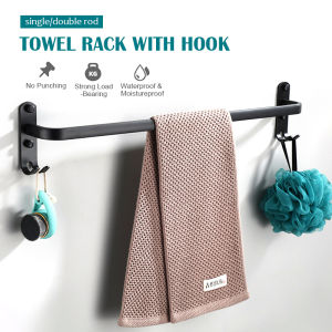Towel Bar Rack Black Aluminum Bathroom Towel Rack Holder Hanger With Hook Toilet Rack Tuala Rak Bilik Mandi Tandas