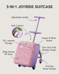 Jovikids 38L Kids Ride On Luggage 3in1 Children Portable Suitcase Cabin Size Toddler Sit On Stroller Kids Trolley Suitcase