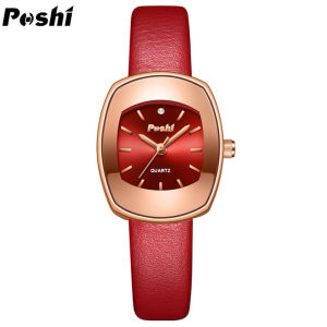Poshi Jam Tangan Wanita Tali Kulit Leather Santai Anti Air Kasual Elegan Jam Tangan Cewek COD