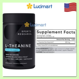 Viên uống giảm căng thẳng L-Theanine 200mg & Caffeine 100mg Sports Research hũ 60 viên [Hàng Mỹ]