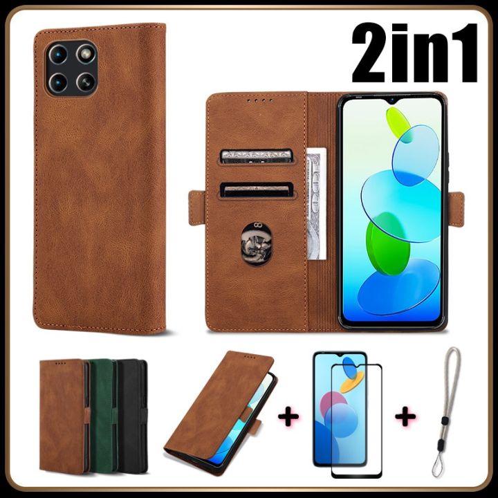 in for Infinix Smart HD/x6512 flip leather wallet case with ceramic  screen protector film and mobile phone lanyard fall prevention Lazada PH