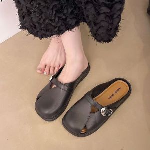 Free Shipping Korean-Style Closed-Toe Slip-On Sandals For Women 2026 Summer New Collection Flat-Soled Casual Mules