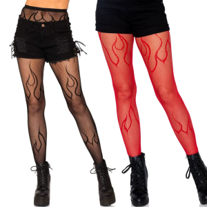 ถุงน่องถุงน่องผู้หญิงถุงน่องเซ็กซี่เปลวไฟถุงน่องตาข่ายสีดำสีแดงเลกกิ้งยืดหยุ่นสูงถุงน่องตาข่ายของผู้หญิง