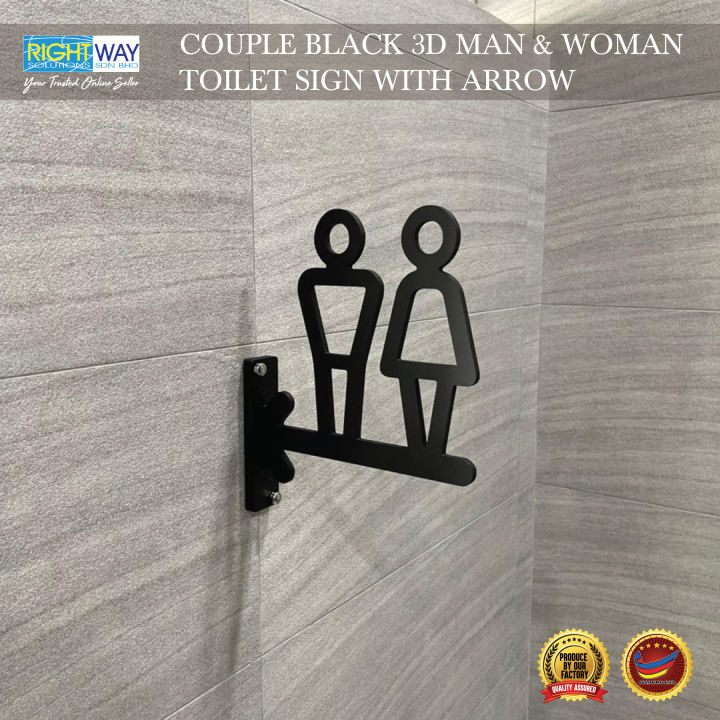 COUPLE BLACK 3D MAN & WOMAN TOILET SIGN WITH ARROW | Lazada