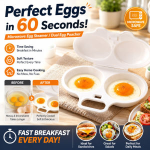 【Microwave Egg Steamer】2 In 1 Egg Poacher Box Egg Half Boiled Maker Heat Resistant Dual Compartment Fast Breakfast In 1 Minutes Lazy Cooking Gadget Sandwich Making Tool