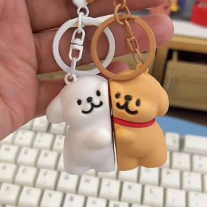 2 Pcs/set Creative Line Puppy Magnetic Keychain Cute Cartoon Schoolbag Couple Pendant Backpack Charm