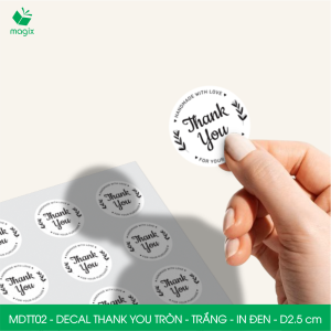 MDTT02 - D2.5cm - 500 Sticker Thank you decal Thank you tròn dán hộp carton tem cám ơn nhãn dán cảm ơn trang trí shop