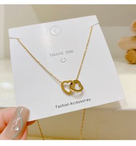 good 999 jewelry Korean fashion design 18K gold heart to heart titanium steel necklace N8058