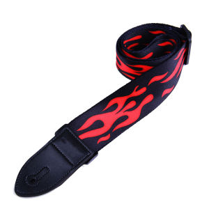145*5cm Guitar Strap Adjustable Electric & Acoustic Guitar Strap Leather Ends Red Flame Yellow Letters Pattern Suitable For Bass Guitar Electric Guitar And Acoustic Guitar