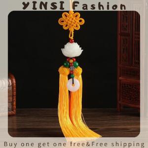 YINSI Lotus Chinese Knot Car Ornament Auto Rearview Mirror Lotus Pendant Chinese Knot Hanging Rope Decoration Car Interior Accessories