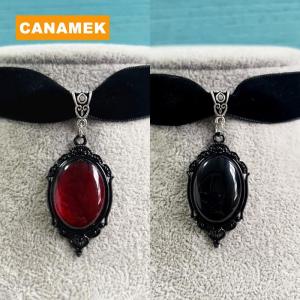 【CANAMEK】 Gothic Vampire Cameo Pendant Choker Velvet Necklace For Women Fashion Witchcraft Jewelry Choker Gifts