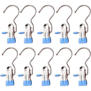 KEBIDU 10pcs Anti-Rust Clip Space-Saving Hanger Clothespin Hat Pants Storage Hanging Travel Hook Garment Clips