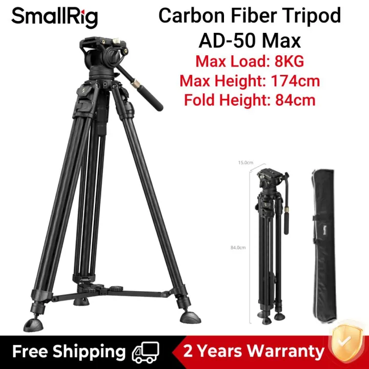 SmallRig Carbon Fiber Tripod | Lightweight Video Camera Tripod Kit with Fluid Head (Max Load 8KG) for Mirrorless Camera Camcorder Mobile Phone AD-50 4685 /