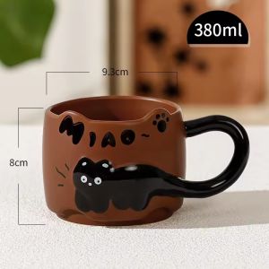 Novel Cat Ceramic Cups - Cute animal-themed coffee cups for milk tea and water