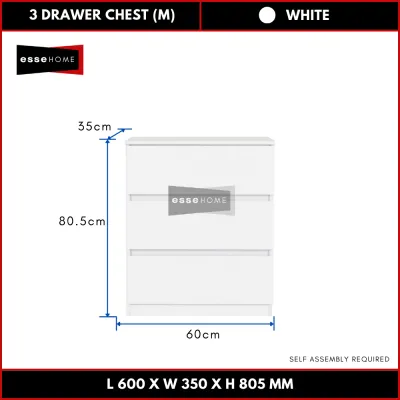 [Size M] EsseHome 3 Layer Chest Drawer Papan Tebal Storage Almari Laci 3